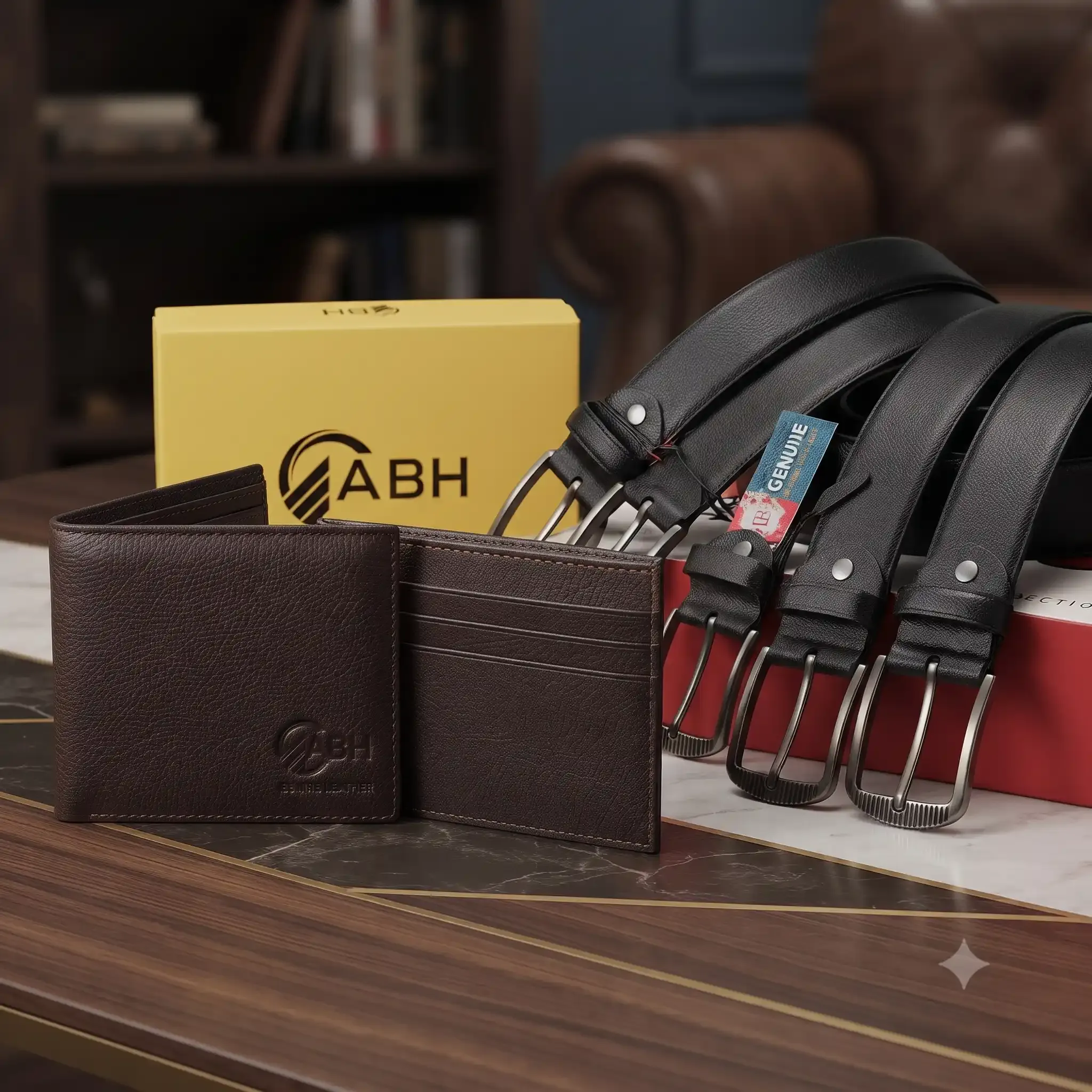 Premium leather belts and wallets, hand-stitched